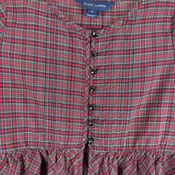 Ralph Lauren Girl's Plaid Red Green Tartan Long Sleeve Ruffle Buttons Top Size 5 - Picture 6 of 15